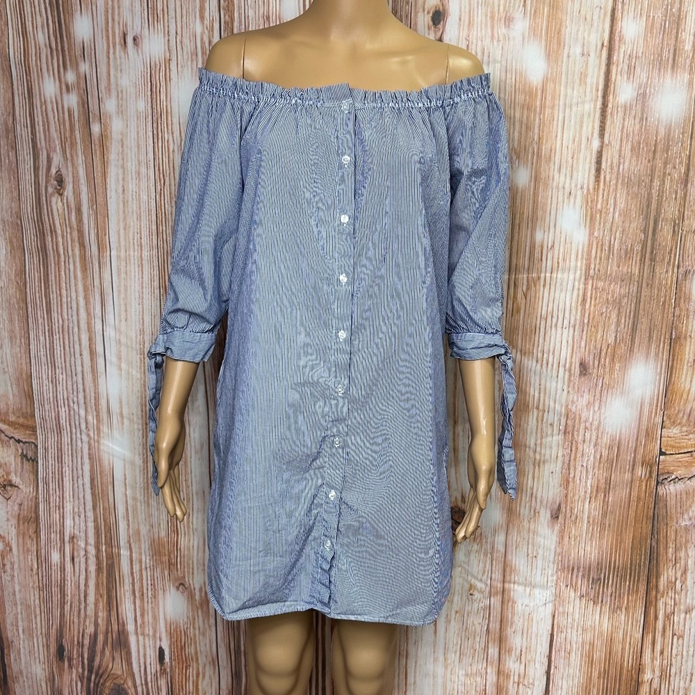 Active USA Striped Off The Shoulder Shirtdress
